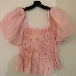Astr Blush Puff Sleeve Smocked Blouse